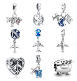 925 Silver Fit P Charm 925 Bracelet Airplane Passport Travel Amulet Dangle Gift Love charms set Pendant DIY Fine Beads Jewelry8379612