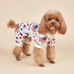 Dog Apparel Pyjamas American Flag Bodysuit Jumpsuits Heart Pattern Clothes Cartoon For Pet Puppy Cat Costu