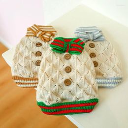 Dog Apparel Pet Puppy Cat Autumn And Winter Teddy Bichon Pomeranian Clothes Red White Plaid Turmeric Rose Flower Sweater