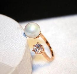 Sparkling diamond zirconia pretty pearl rings fashion luxury designer open ring for women girls adjustable9986401