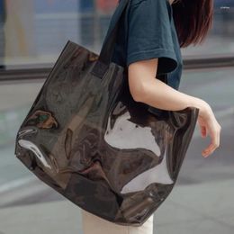 Totes PVC Clear Jelly Bag Decor Large Capacity Laser Shopping Woven Handle Classic Handbag Mom