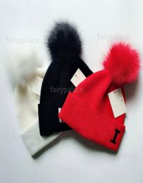 2021 Top quality designer Winter caps Hats Women bonnet Thicken Beanies with Real Raccoon Fur Pompoms Warm Girl Cap snapback pompo1961372