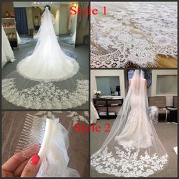 Luxury Cathedral Bridal Wedding Veil Lace Long 3 Meters with Comb White Ivory Hair Accessories Wedding Headpieces 196E