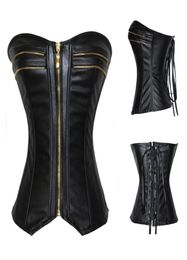 Steampunk Sexy Black Faux Leather Overbust Halter Corset Top Waist Corselet Burlesque Costume Push Up Corsets9452238