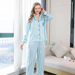 Home Clothing Spring / Summer Ice Shreds Big V Long-sleeved Trousers Ladies Pyjamas Suit Plus Size Long Sleepwear Women's Nightwear