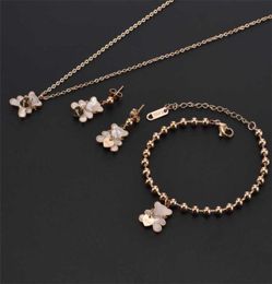 Earrings Necklace Bear Stainless Steel Without Fading Cute Simple Rose Gold Clavicle Chain Women Earings Bracelet Anket Jewelry 9483403