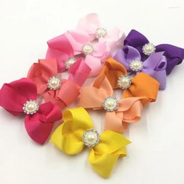 Decorative Flowers 30pcs/lot 7.5cm 30colors Handmade Grosgrain Bows Pearl Buttons Ribbon Boutique Flower NO Clip Artificial