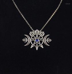 Pendant Necklaces Triple Crescent Moon With Pentagram Necklace Sigil Of Spirit Pagan Jewellery Wiccan Gothic Necklace14166574