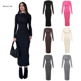 Casual Dresses B36D Women's Sexy Fitted Long Dress Sleeve Bodycon Maxi Ruched Pencil Cocktail Party