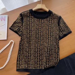 Women's Blouses Clothland Women Vintage Sequined Geometric Blouse Tee Short Sleeve Shiny Shirt Retro Fashion Tops Blusa Mujer DA534