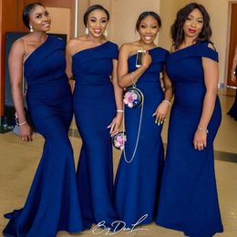 Elegant Royal Blue Sexy One Shoulder Long Bridesmaid Dresses Nigerian African Mermaid Plus Size Maid of Honor Gowns for Weddings 4630 240j