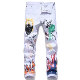 Men's Jeans Streetwear Hip Hop Graffiti Letter Printed Floral Pants Straight Slim Fit Denim Trousers Youth Casual Cotton