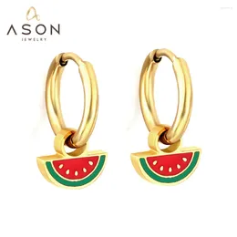 Dangle Earrings ASONSTEEL Trendy Watermelon Fruit Round Ring Circle Piercing Drop Gold Color Stainless Steel For Women Girl Jewelry