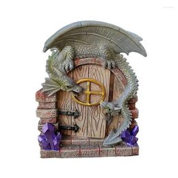 Decorative Figurines Dragon Garden Statue Cartoon 3D Guardian Gate Figurine Fairy Door Yard Art Resin Ornament