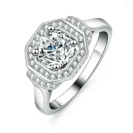 Cluster Rings White Gold Platinum PT950 Women Ring 1CT Real Diamond Engagement For Lovely Birthday Gift Girl With Box
