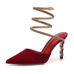 Sandali con tacco di raso anelli di serpente caviglia anelli di strass sexy pompe puntate da donna con scarpe da festa con tacco da stiletto
