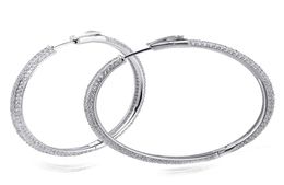 Recommend 46 mm Large Real Sterling Silver Hoop Earring Micro pave Tiny crystal Jewelry Jewellery Big 925 Silver Circle Earrings2301305