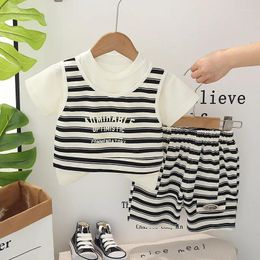 Clothing Sets Summer Baby Outfits 2024 Korean Casual Letter Striped O-neck Short Sleeve T-shirts And Shorts 12 To 18 Months Boy