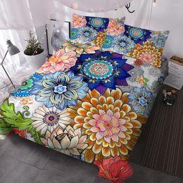 Bedding Sets BlessLiving 3D Boho Floral Art Coloured Drawing Flower Duvet Cover Set Colourful Mandala Pattern Comforter With 2Pilowcases