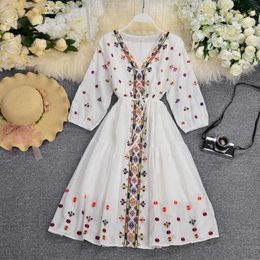Urban Sexy Dresses Vintage Cotton Embroidery Floral Casual Loose Lace Up Boho Beach Mini Dress Women 2022 Summer Sexy Bandage Waistband Party Dress T240510