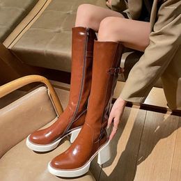 Boots ENMAYER Platforms Women Knee High Autumn Winter Fashion Concise Thick Heels Office Casual Shoes Woman Classic Long