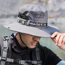 Upf 50+ chapéus de verão masculino protetor de protetor UV chapéu de balde respirável grande largura de caminhada ao ar livre de pesca ao ar livre