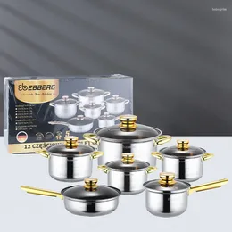 Cookware Sets Stainless Steel Pan Set 6-piece Non-stick Gold Handle With Cover Five-layer Base