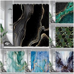Shower Curtains Black Marble Curtain Abstract Geometric Gold Textured Modern Art Bathroom Fabric Home Bathtub Decor With Hooks