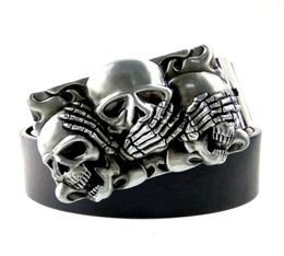 Belts Casual Black PU Leather Men039s Hip Waist With Hear See Speak No Evil Shy Skulls Metal Buckle Western Cowboy AccessoriesB1061020