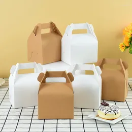 Gift Wrap 5pcs Kraft Paper Cake Folding Boxes With Handle Brown White Candy Packaging Wedding Birthday Supplie