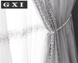GXI White Pearl Embroidered Tulle Curtain For Living Room Grey Luxury Voile Beads Lace Balcony Window Tenda Drapes Decor 2107122893976
