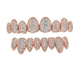 18K Real Gold Teeth Grillz Caps Iced Out Zircon 8 Teeth Top Bottom Vampire Fangs Dental Grill Halloween Gift6291007