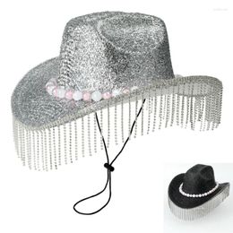 Berets Heavy Diamond Cowboy Hats Tassels Glittered Hat For Disco House Cocktails Parties Vacation Comedian