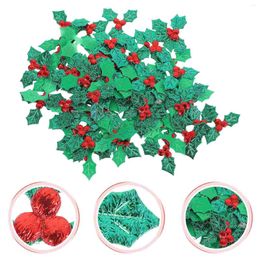 Decorative Flowers 100 Pcs DIY Accessories Xmas Berry Leaves Cloth Decor Green Tree Holly Leaf Party Supply Christmas Appliques