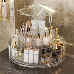 Storage Boxes Rotatable Acrylic Cosmetic And Skin Care Organizer Make Up Transparent Desktop Organizers Box