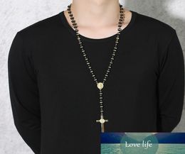 Meaeguet Black/Gold Colour Long Rosary Necklace for Men Women Stainless Steel Bead Chain Pendant Women's Men's Gift Jewelry3676285