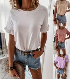 Womens Fashion T Shirts Ruffle Short Sleeve Solid Tee for Summer 4 Colours Crewneck Casual T Shirts7788747