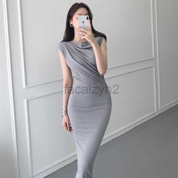 Casual sexy Dresses Designer Dress Elegant grey pleated sleeveless dress with a straight line collar slim fit slimming effect New hip wrap skirt