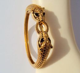 Leopard Black Eyes 22K 23K 24K Thai Baht Yellow Solid Gold GP Jewellery Bangle Bracelet Heavy 43G BA188915560