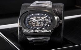 New Classic 5711 PVD Steel Black Skeleton Globe Dial A2813 Automatic Mens Watch Stainless Steel Sports Watches Cheap Puretime PB305409988