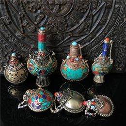 Decorative Figurines Collection Of Nepalese Hand-inlaid Turquoise Snuff Bottles Tibetan Six-character Truthful