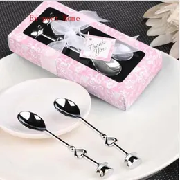 Party Favour 100pcs/lot Wedding Favours And Gifts Box Love Heart Spoons Coffee Spoon Guest Gift 2 In 1