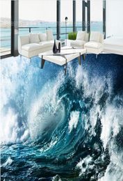 Custom 3D Floor Wallpaper Modern Art River Stones Bathroom Floor Mural Blue ocean wave 3D floo PVC Selfadhesive Wallpaper Waterpr9831486