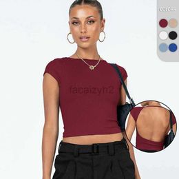 Women's T Shirt sexy Tees 2024 Spring/Summer haute couture women's clothing pure desire backless spicy girl Y2K top solid color short sleeved T-shirt tops