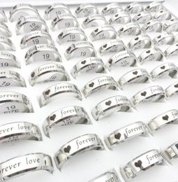 Whole 100PCsLot Stainless Steel Band Rings For Men Women Silver Romantic FOREVER LOVE Fashion Jewellery Couple Gift Engagement 1428251