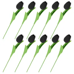 Decorative Flowers 10 Pcs Artificial Flower Black Tulip Bride Faux Tulips Bridal Branch Pu Exquisite Decor