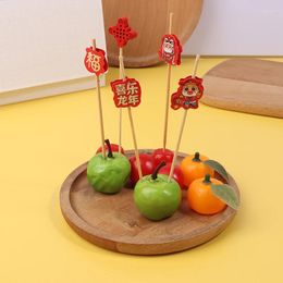Baking Tools Dragon Year Fruit Fork 2024 Decoration Plate Sticks Chinese Home Indoor Scene Bamboo
