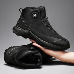 Açık yürüyüş ayakkabıları dağ trekking botları siyah su geçirmez kamp spor ayakkabıları erkekler için güvenlik tırmanma sporu taktik erkek ayakkabılar 240508