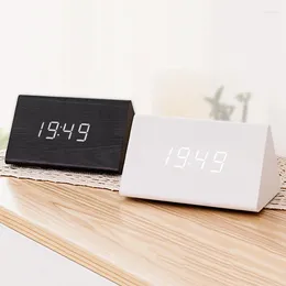 Table Clocks Wooden LED Digital Alarm Clock Bedside USB/ Powered Electronic Home Office Bedroom Desktop Ornament
