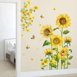 Sunflower Butterfly Living Room Bedroom Background Decoration Self adhesive and Removable PVC Wall Sticker 240426